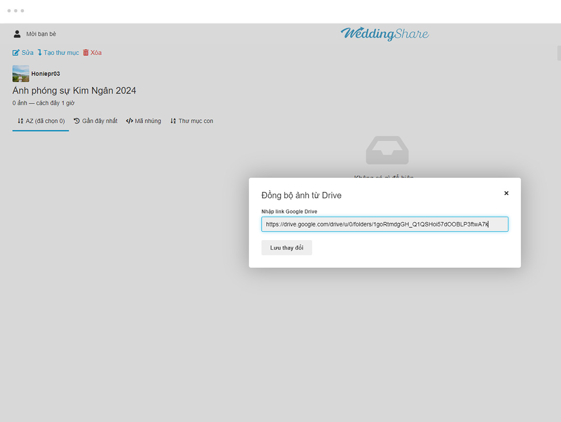 Đồng bộ ảnh từ Google drive lên wedding share